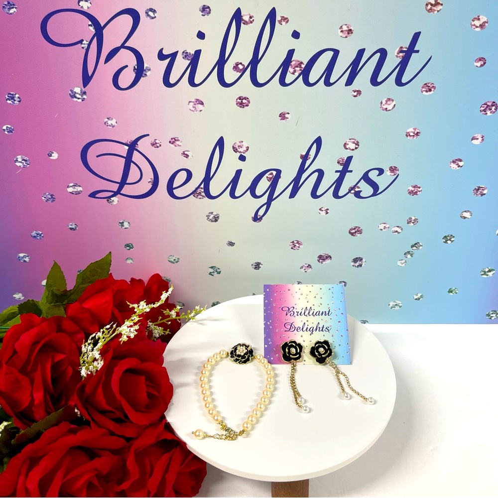 SUPER SALE CAMELLIA & CRYSTAL EARRINGS & BRACELET